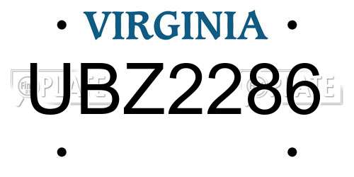 UBZ2286 Virginia License Plate