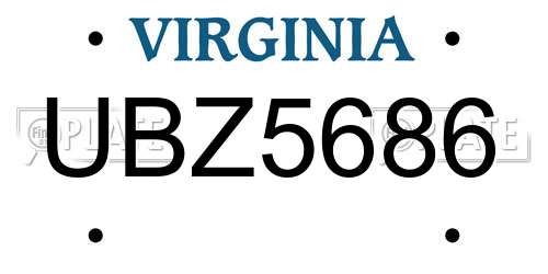 UBZ5686 Virginia License Plate