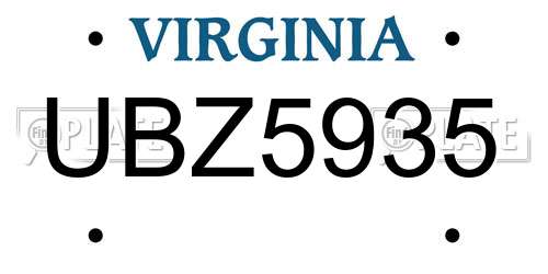 UBZ5935 Virginia License Plate