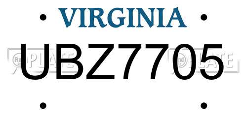 UBZ7705 Virginia License Plate