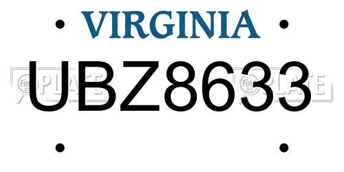 UBZ8633 Virginia License Plate