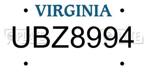 UBZ8994 Virginia License Plate