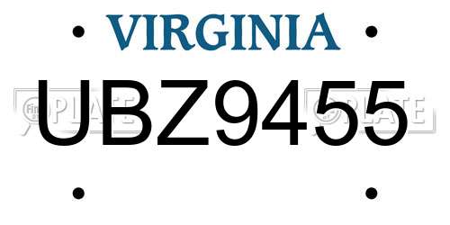 UBZ9455 Virginia License Plate