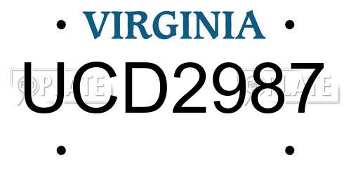 UCD2987 Virginia License Plate