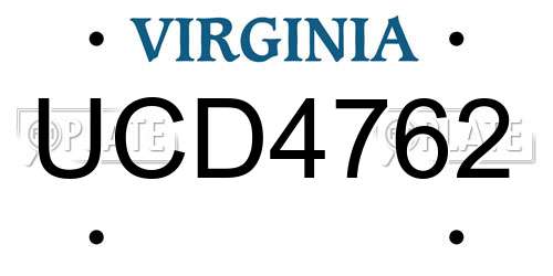 UCD4762 Virginia License Plate