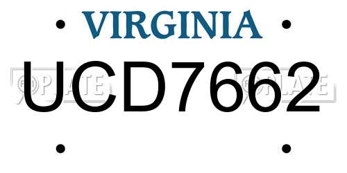 UCD7662 Virginia License Plate