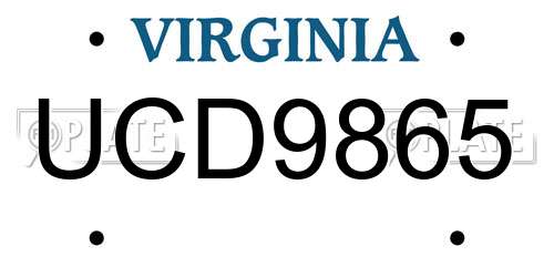 UCD9865 Virginia License Plate