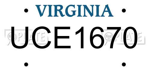 UCE1670 Virginia License Plate