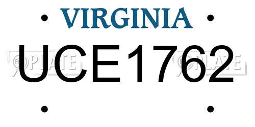 UCE1762 Virginia License Plate