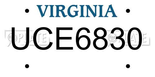UCE6830 Virginia License Plate