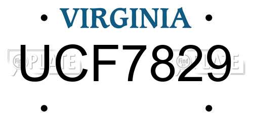 UCF7829 Virginia License Plate