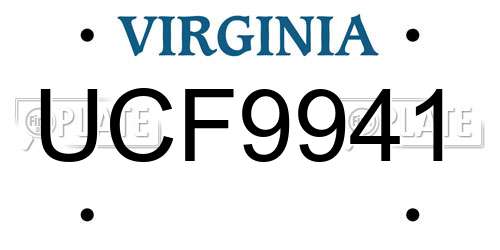 UCF9941 Virginia License Plate