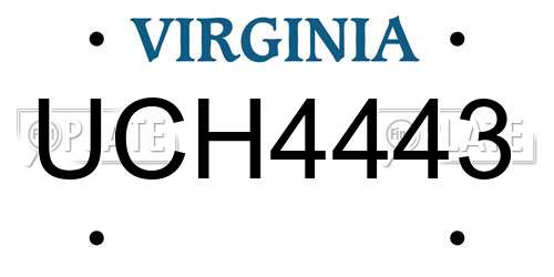 UCH4443 Virginia License Plate
