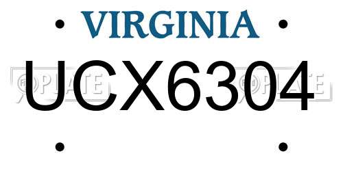 UCX6304 Virginia License Plate
