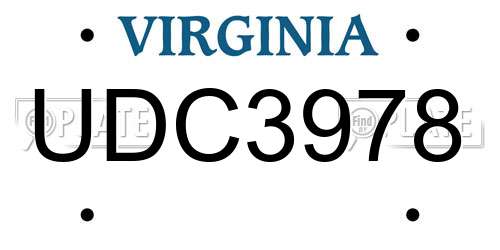 UDC3978 Virginia License Plate