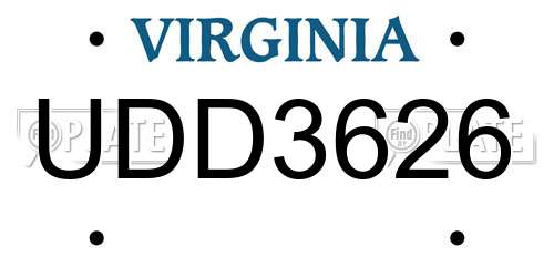 UDD3626 Virginia License Plate