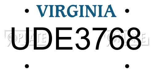 UDE3768 Virginia License Plate