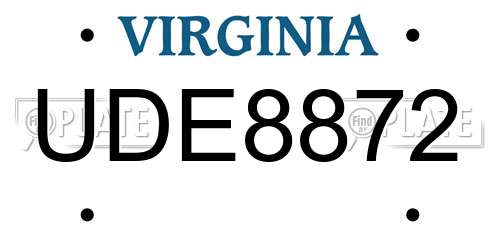 UDE8872 Virginia License Plate