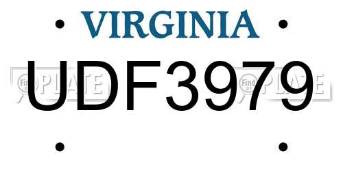 UDF3979 Virginia License Plate