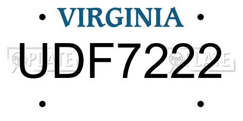 UDF7222 Virginia License Plate