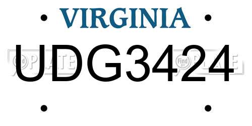 UDG3424 Virginia License Plate