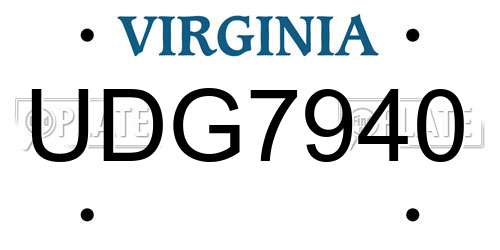 UDG7940 Virginia License Plate