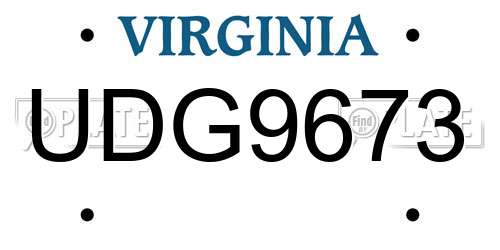 UDG9673 Virginia License Plate