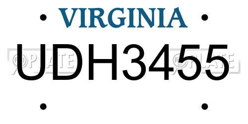 UDH3455 Virginia License Plate