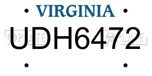UDH6472 Virginia License Plate