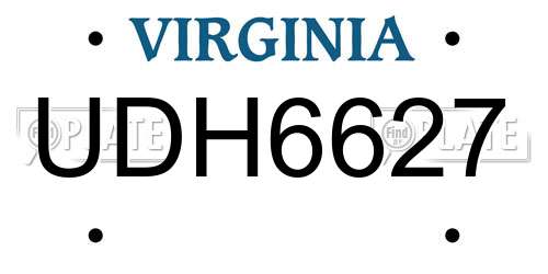 UDH6627 Virginia License Plate