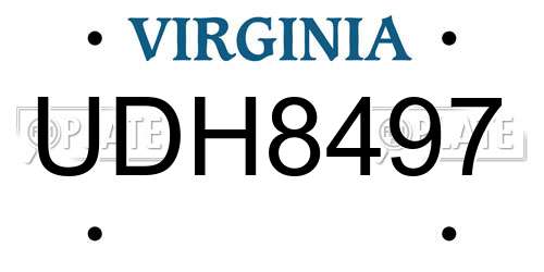 UDH8497 Virginia License Plate