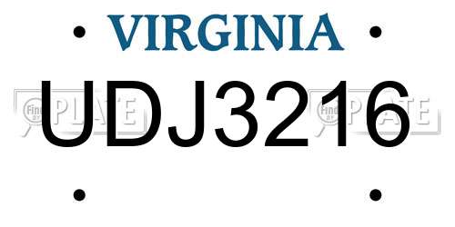 UDJ3216 Virginia License Plate
