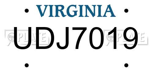 UDJ7019 Virginia License Plate