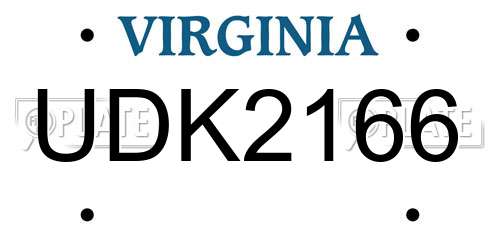 UDK2166 Virginia License Plate