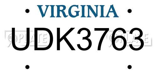 UDK3763 Virginia License Plate
