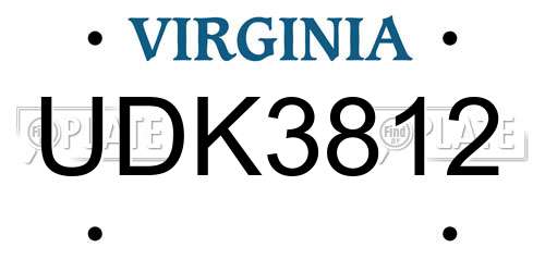 UDK3812 Virginia License Plate