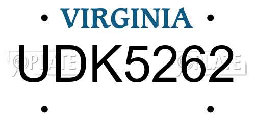 UDK5262 Virginia License Plate