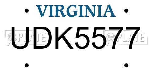 UDK5577 Virginia License Plate