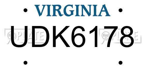 UDK6178 Virginia License Plate