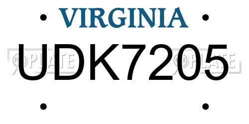 UDK7205 Virginia License Plate