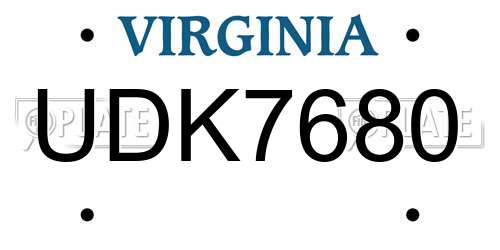 UDK7680 Virginia License Plate