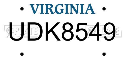 UDK8549 Virginia License Plate