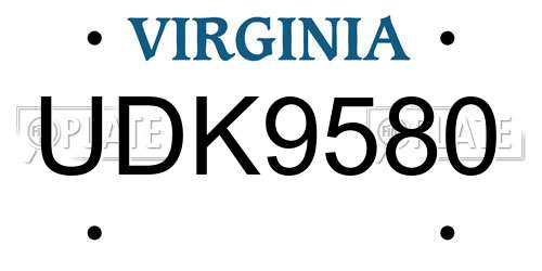UDK9580 Virginia License Plate