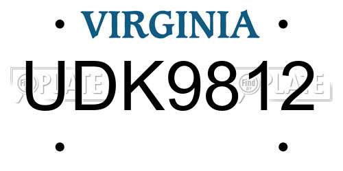 UDK9812 Virginia License Plate