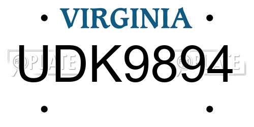UDK9894 Virginia License Plate