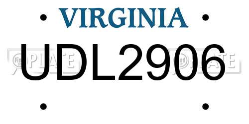UDL2906 Virginia License Plate