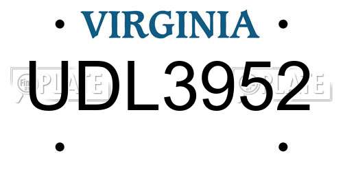 UDL3952 Virginia License Plate