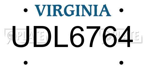 UDL6764 Virginia License Plate