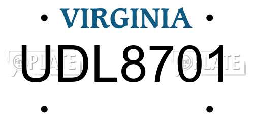 UDL8701 Virginia License Plate