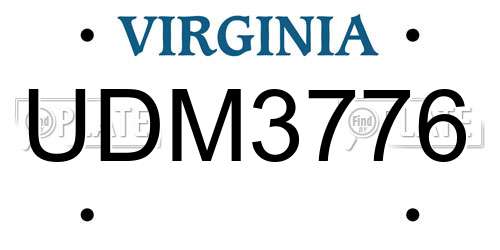 UDM3776 Virginia License Plate